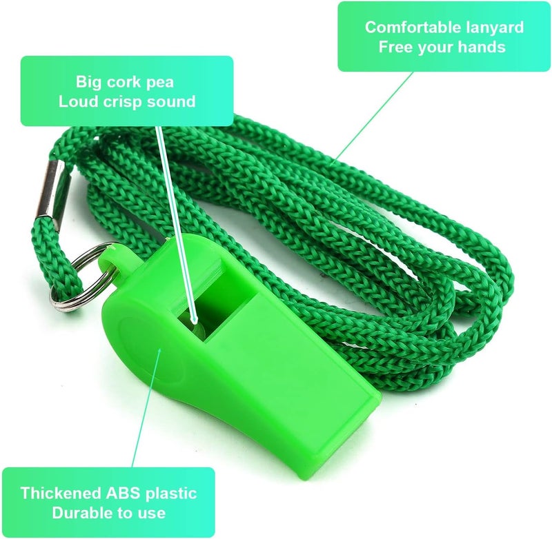 KINBOM 3pcs Plastic Whistles with Lanyard, Loud Sound Sport Whistle in Training Survival Emergency Sports for Referee Coach Teacher Dog Training (Yellow, Orange, Green) - Image 4